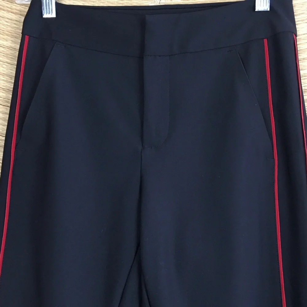 Athleta Black Slim Track Pants with Red Side Stripe